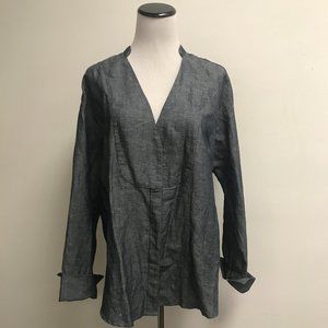 Crippen linen cotton navy blue chambray jacket top M